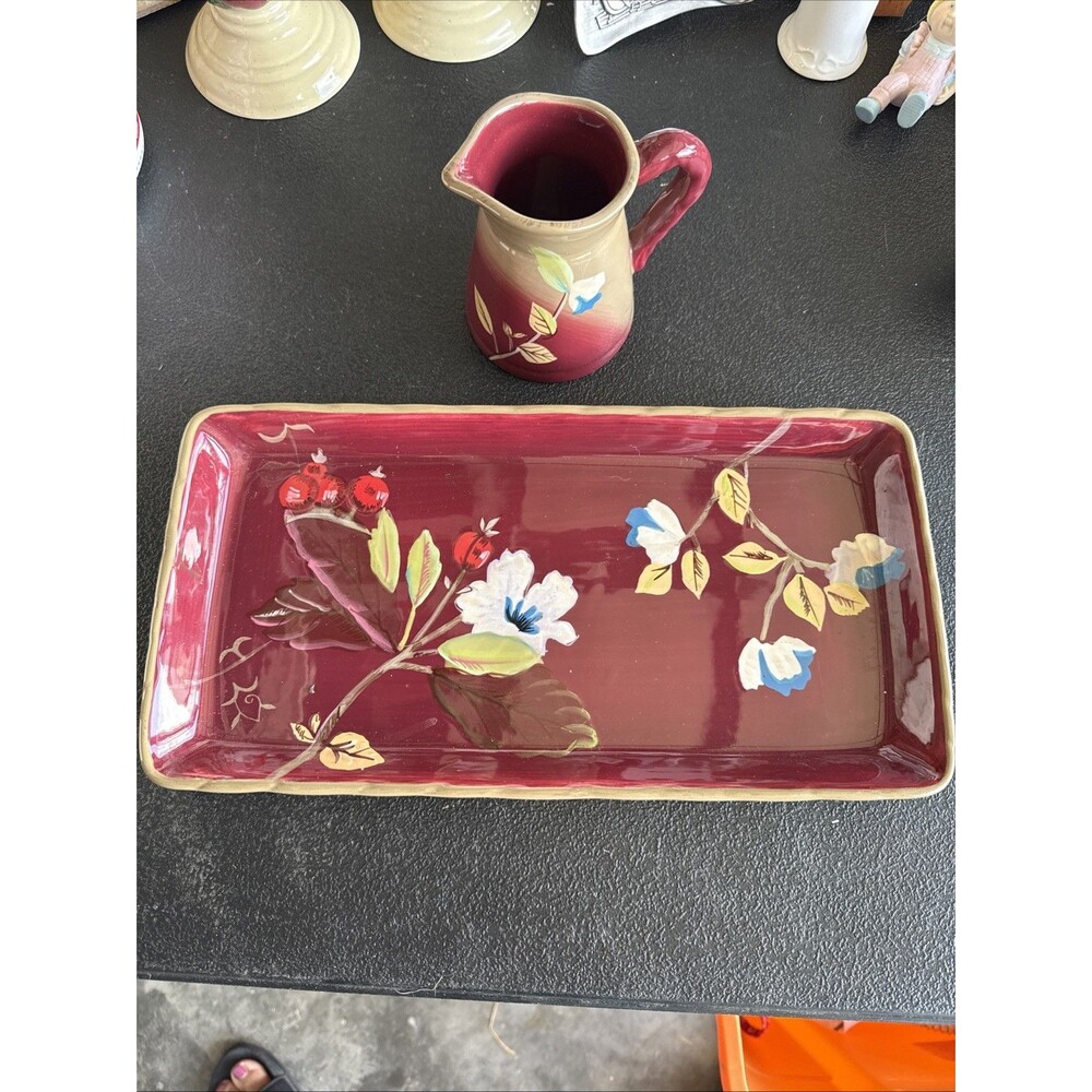 Tracy Porter Octavia Hill Garden Tray Creamer Set 2 Retired Floral Red